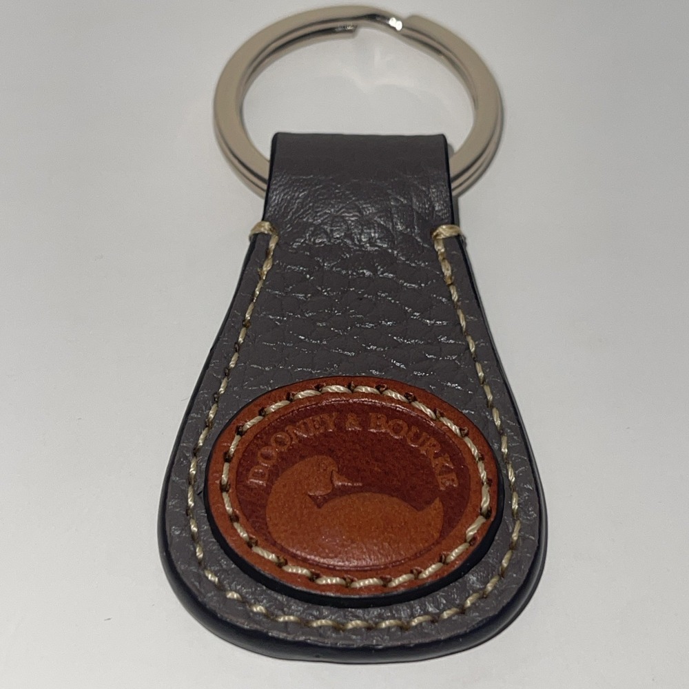 Rare VTG Dooney & Bourke 1990s Key Ring Fob Taupe‎ Brown Leather Duck Seal